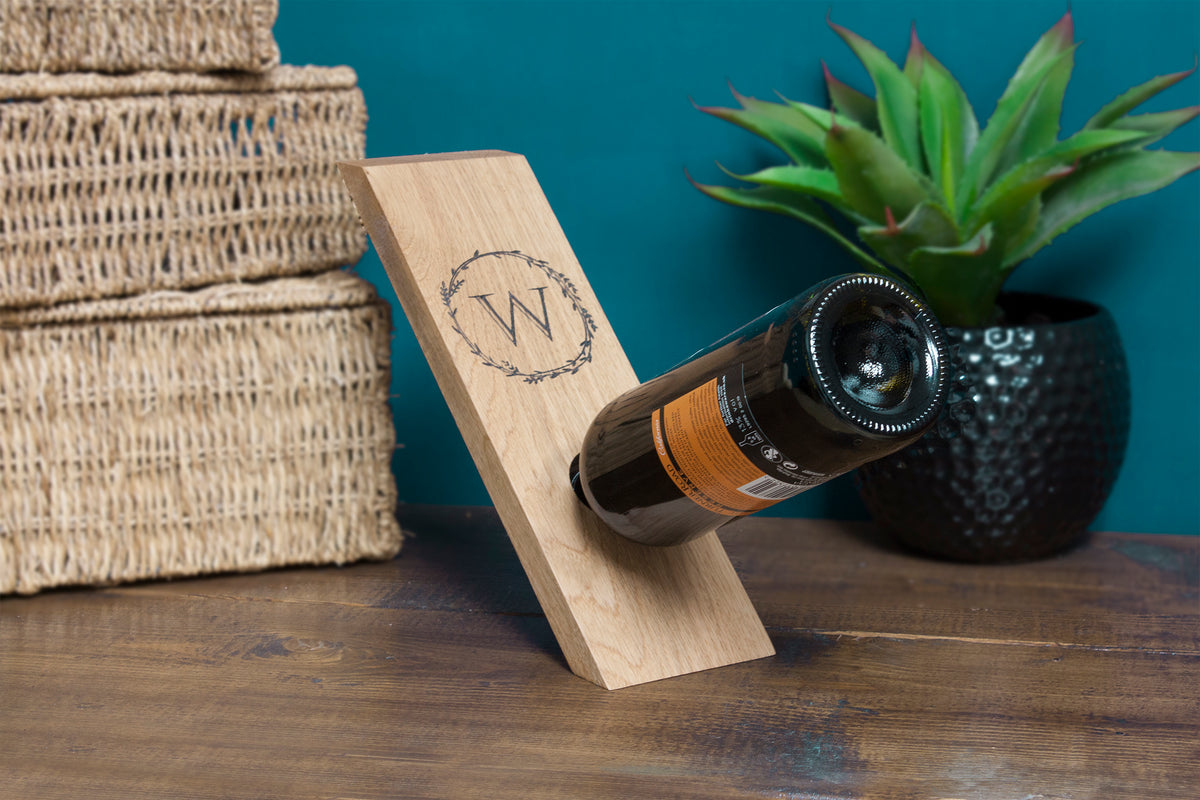 Oak Wine Bottle Holder Initial PeakHeritage